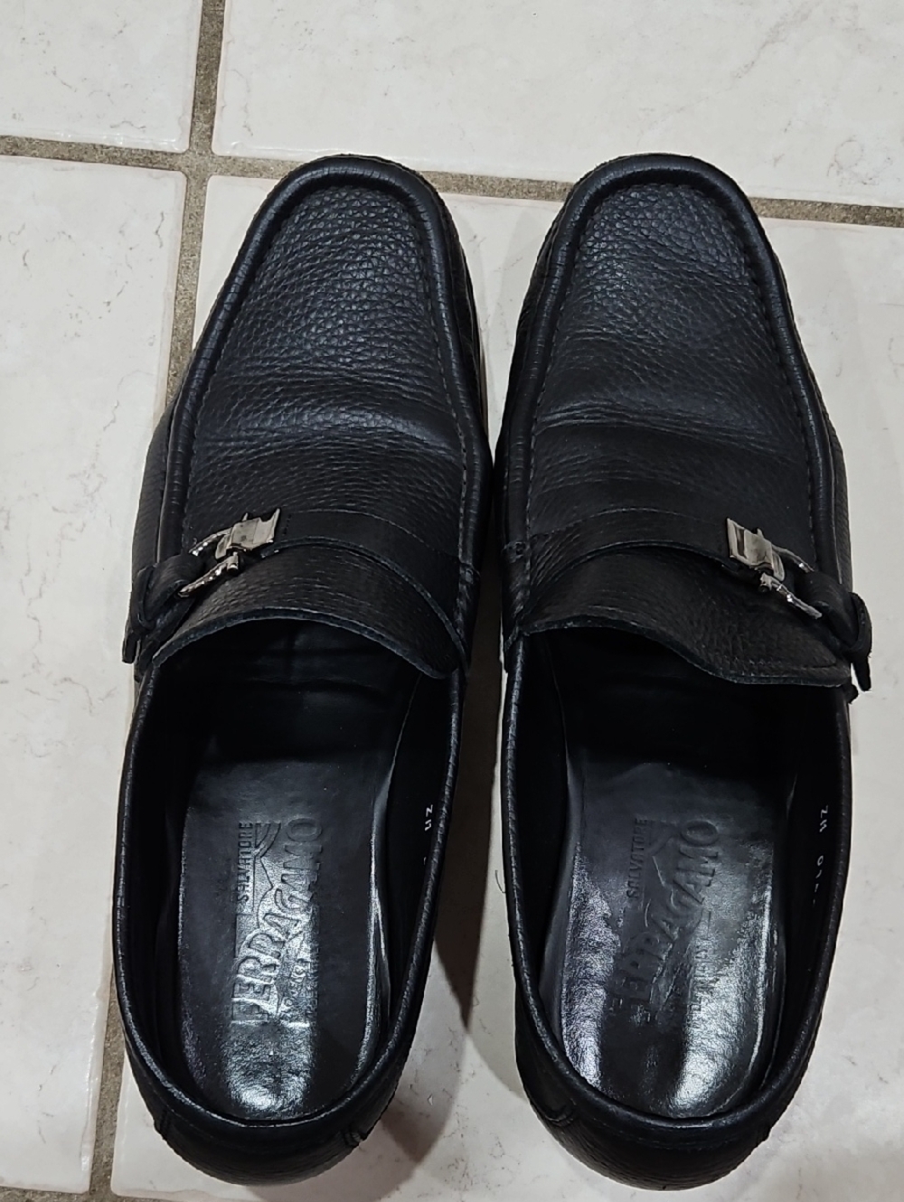 Salvatore Ferragamo Black Pebbled Leather Bit Loafers
